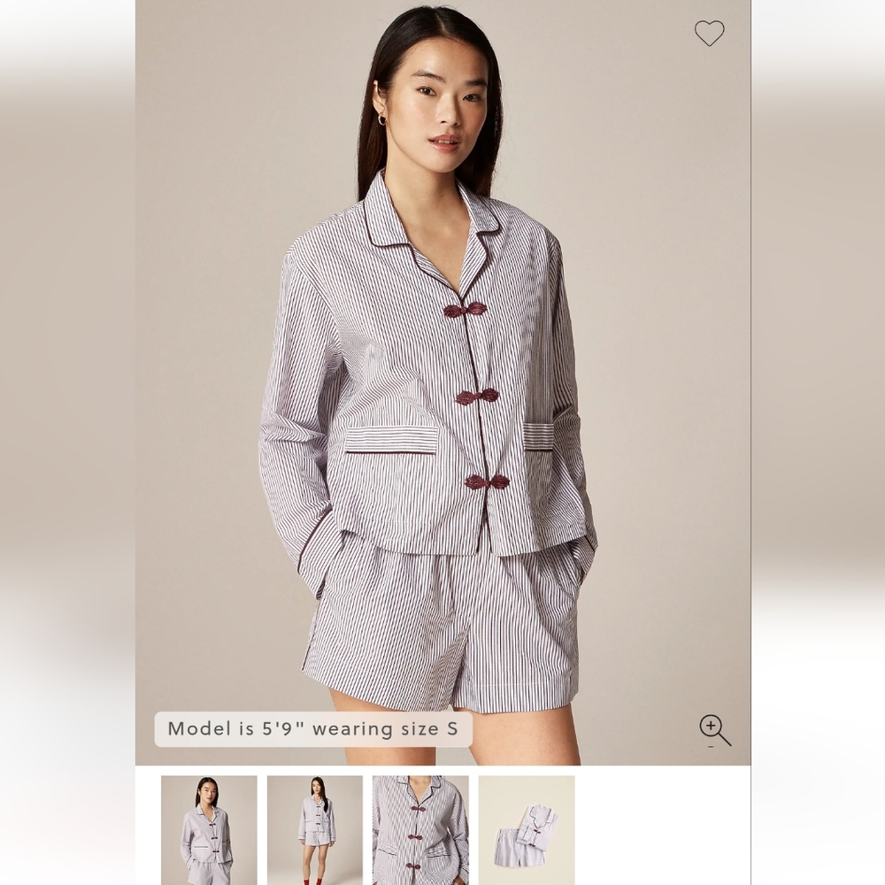 J.Crew Cotton Poplin Stripe Pajama Top Magenta Burgundy Wine M Medium S Small XS